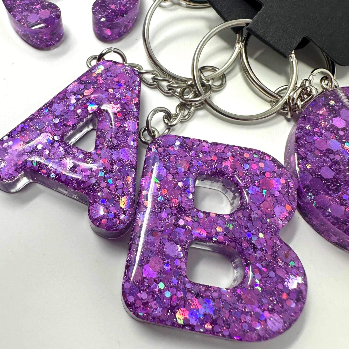 Purple glitter keychains